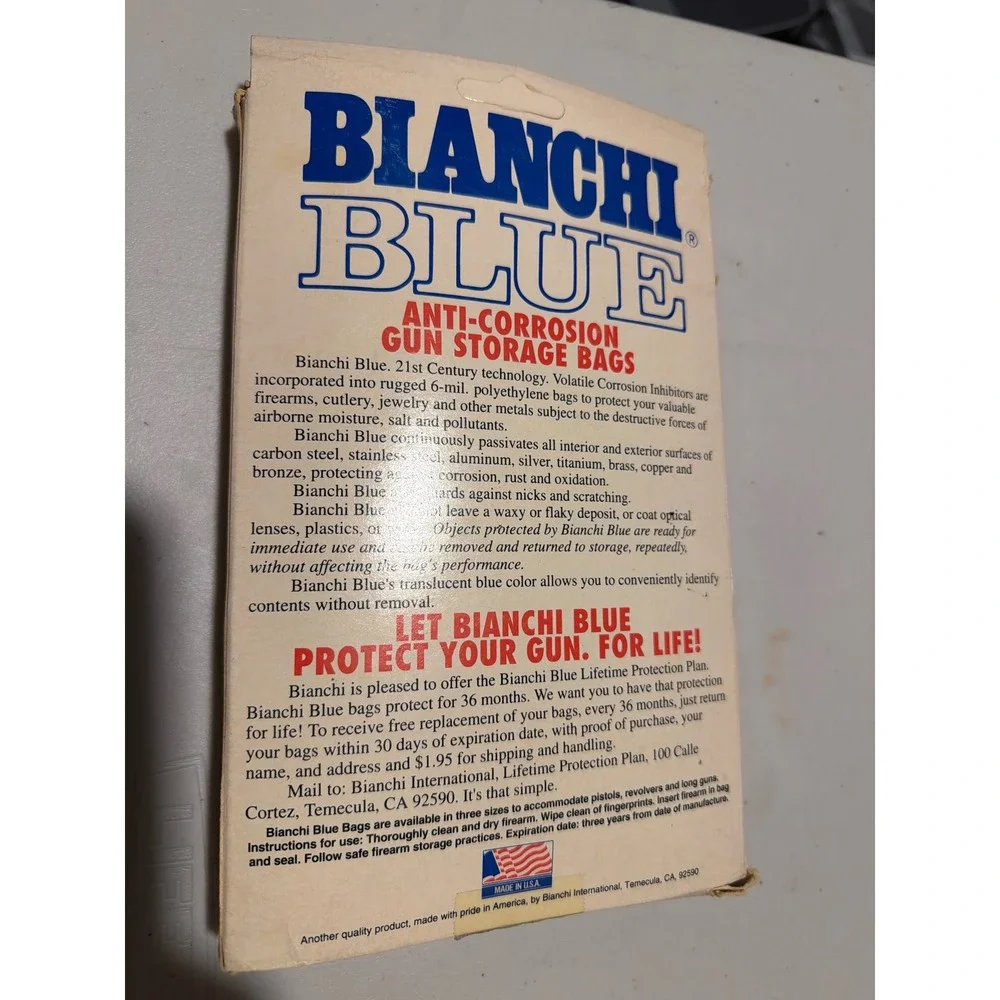 Vintage Bianchi Blue Anti-Corrosion VCI Storage Bag Firearms Cutlery USA 14X54